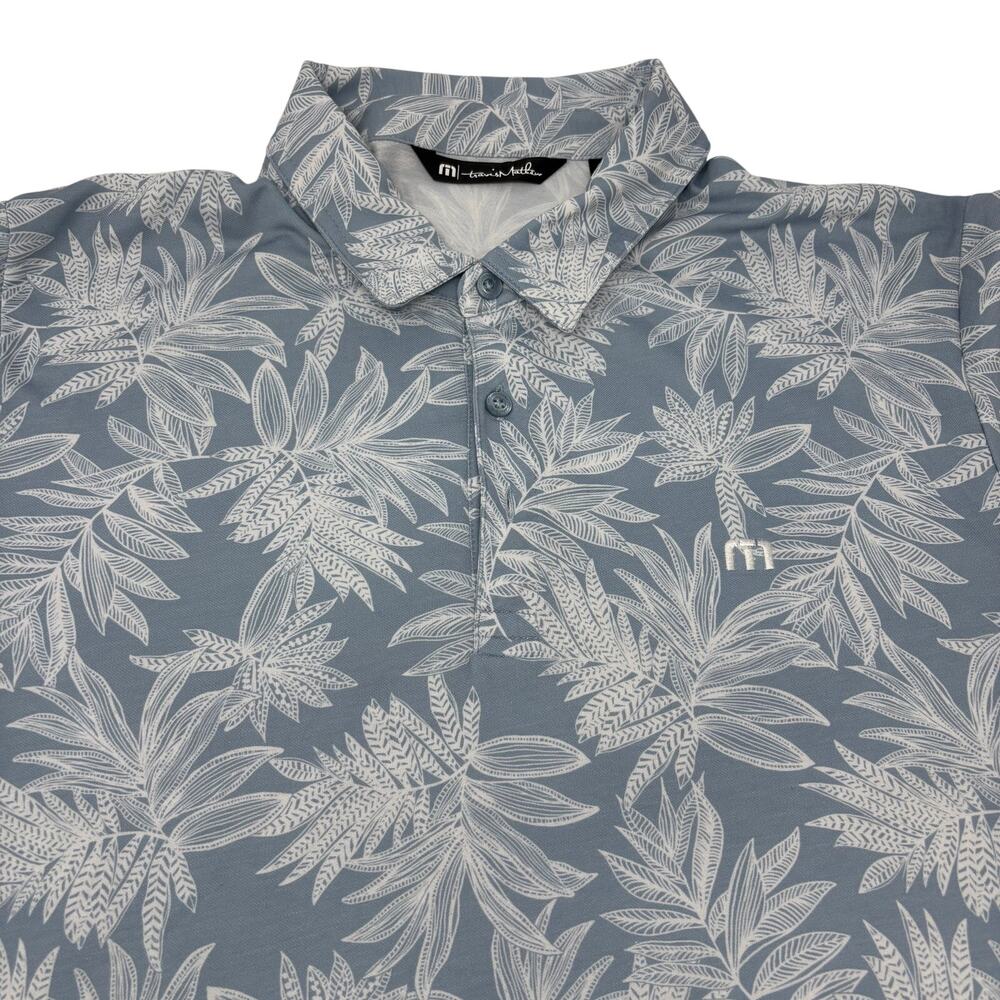 Travis Mathew Mens‎ XL Blue White Leaf Short Sleeve Golf Polo Shirt